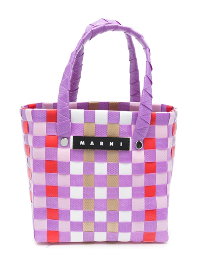 Shop Marni Logo Woven Top-handle Tote Bag In Purple