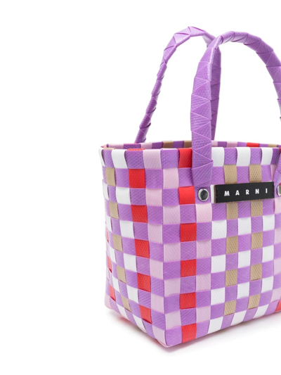 Shop Marni Logo Woven Top-handle Tote Bag In Purple