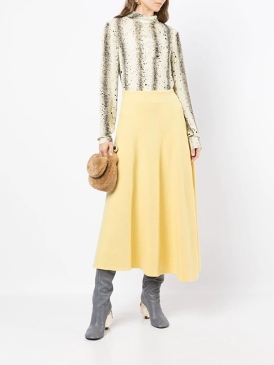 Jil Sander Flared Wool Skirt With Discreet Zipper Closure In Yellow