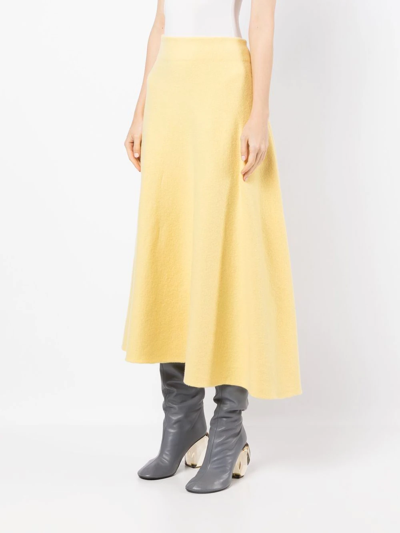 Jil Sander Flared Wool Skirt With Discreet Zipper Closure In Yellow