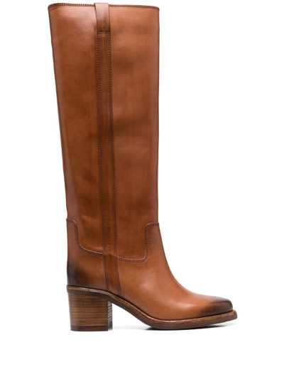 Shop Isabel Marant Seenia High Leather Boots In Brown