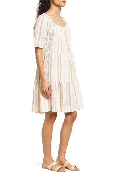 Shop C&c California Juliana Tiered Gauze Dress In Multi Desert Stripe