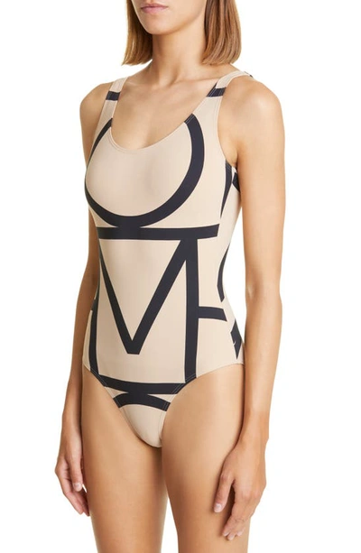Totême Beige Stretch Jersey Monogram One-piece Swimsuit In Neutral
