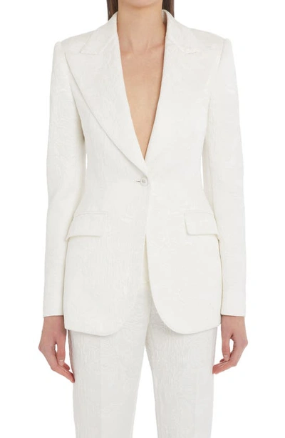 Shop Dolce & Gabbana Floral Jacquard Cotton Blend Blazer In W0111 Bianco