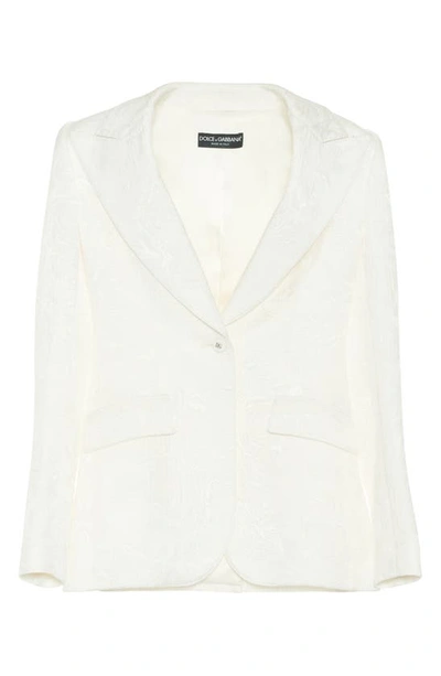 Shop Dolce & Gabbana Floral Jacquard Cotton Blend Blazer In W0111 Bianco