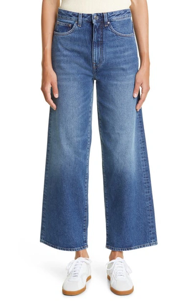 Shop Totême Organic Cotton Crop Flare Wide Leg Jeans In Washed Blue