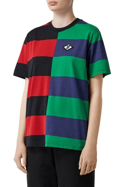Shop Burberry Carrick Embroidered Logo Rugby Stripe Tee In Bright Red