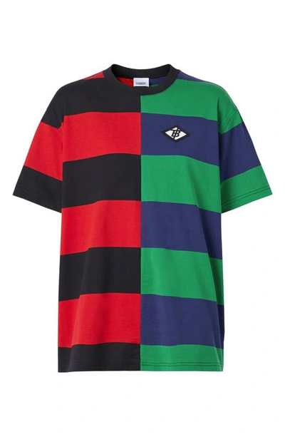 Shop Burberry Carrick Embroidered Logo Rugby Stripe Tee In Bright Red