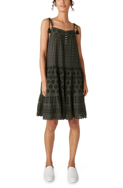 Shop Lucky Brand Tie Strap Tiered Eyelet Dress In Washed Black