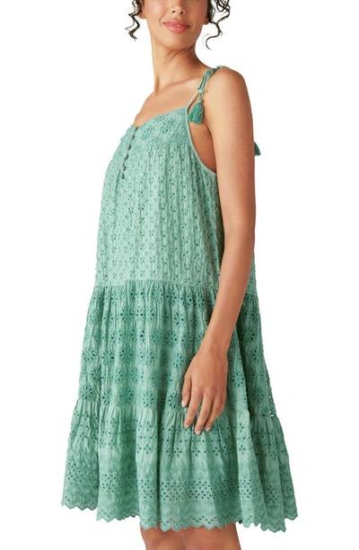 Shop Lucky Brand Tie Strap Tiered Eyelet Dress In Mineral Blue