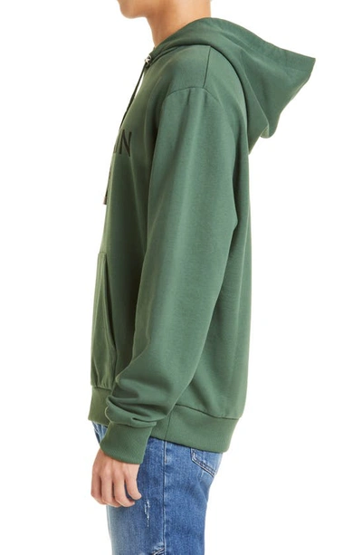 Balmain Mans Green Cotton Hoodie With Logo Print In Udd Vert Bouteille/ Noir