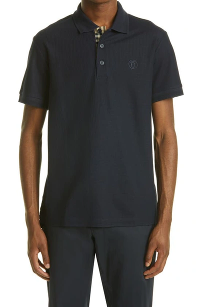 Shop Burberry Eddie Embroidered Piqué Polo In Coal Blue