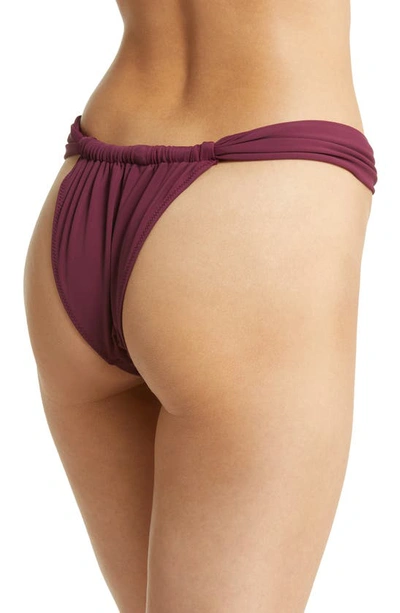 House Of Cb Athens Ruched High-rise Bikini Bottoms In Prune