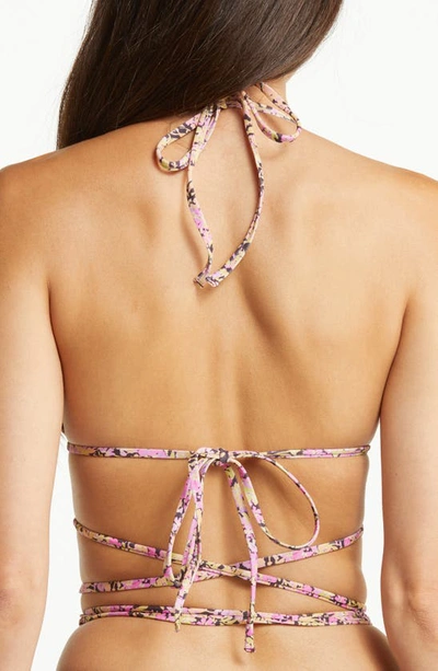 Shop House Of Cb Naxos Floral Print Strappy Triangle Bikini Top In Prune