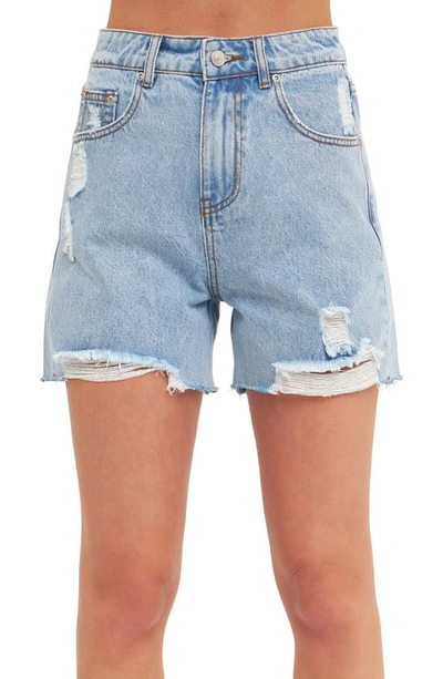 Shop Grey Lab Destroyed High Waist Denim Shorts