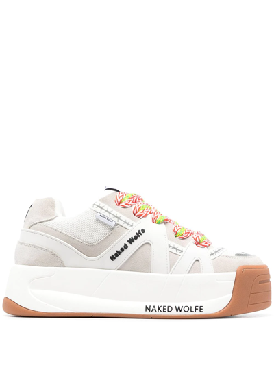 Naked Wolfe Slide Platform Sneakers In White/comb