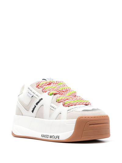 Naked Wolfe Slide Platform Sneakers In White/comb