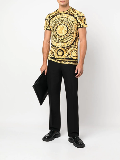 Versace T-shirt Jersey Cotton Bio Stampa Barocco Classic In Black