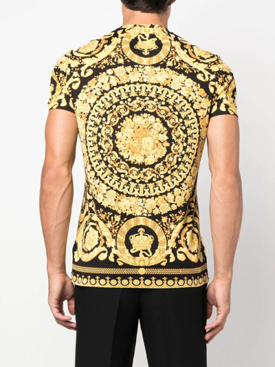 Versace T-shirt Jersey Cotton Bio Stampa Barocco Classic In Black