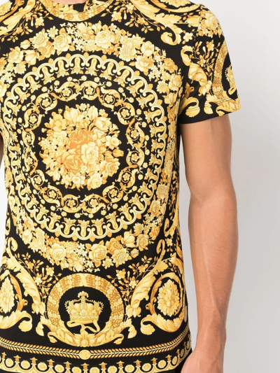 Versace T-shirt Jersey Cotton Bio Stampa Barocco Classic In Black