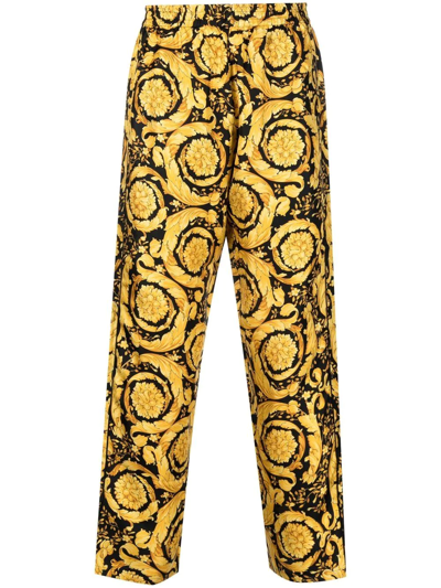 Shop Versace Barocco Silk Pajama Bottoms In Yellow