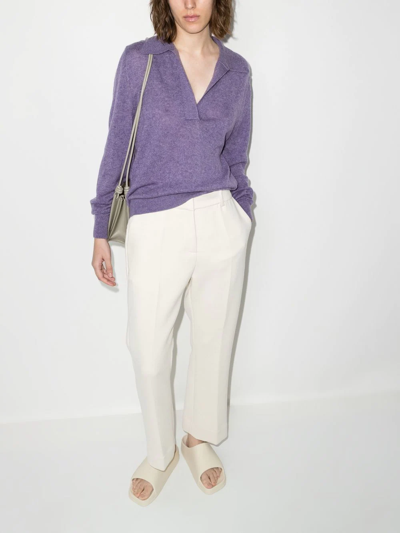 Shop Khaite Jo Polo-collar V-neck Sweater In 紫色