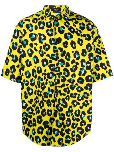 Shop Versace All-over Leopard-print Shirt In 黄色