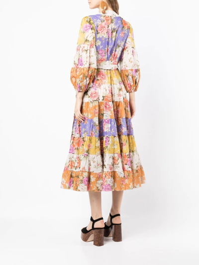 Shop Zimmermann Pattie Floral-print Midi Dress In 彩色