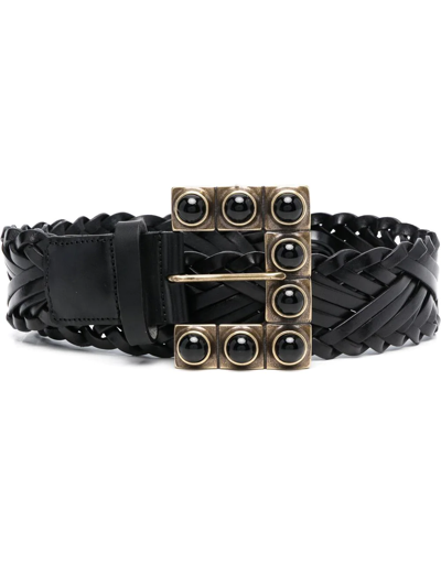 Shop Etro Interwoven Leather Buckle Belt In 黑色