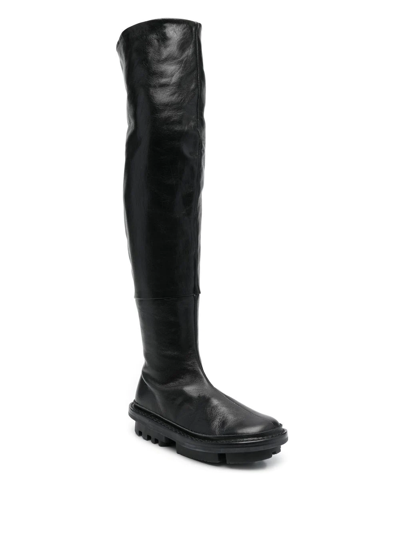 Ps By Paul Smith Thigh-high Flat Leather Boots In 黑色