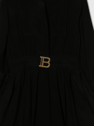 Shop Balmain Flared Long-sleeve Dress In 黑色