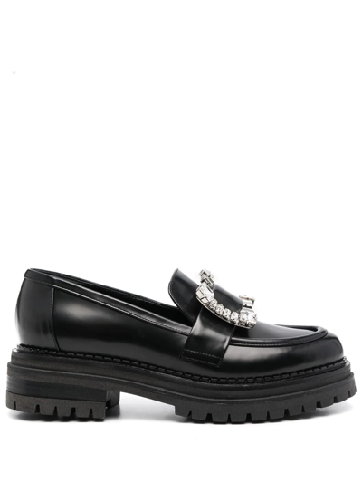 Shop Sergio Rossi Crystal Embellished Chunky-sole Loafers In Black