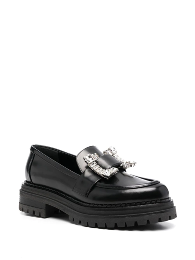 Shop Sergio Rossi Crystal Embellished Chunky-sole Loafers In Black