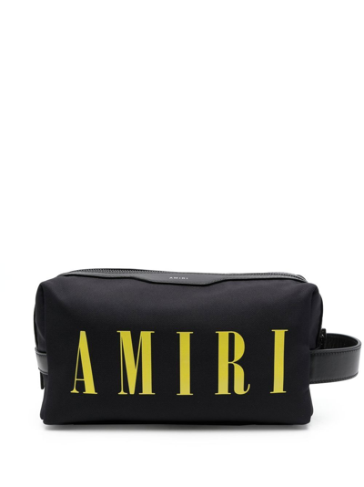 Shop Amiri Logo-print Leather-trim Wash Bag In 黑色