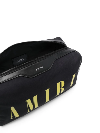 Shop Amiri Logo-print Leather-trim Wash Bag In 黑色