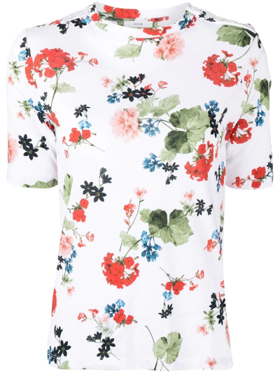 Shop Erdem Sofie Floral-print Cotton T-shirt In 白色