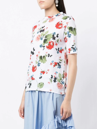 Shop Erdem Sofie Floral-print Cotton T-shirt In 白色