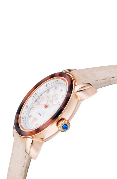 Gv2 Marsala Tortoise Pattern Mother-of-pearl Dial Diamond Suede Strap Watch, 36mm In Beige