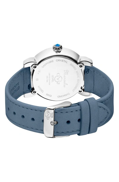 Gv2 Marsala Tortoise Pattern Mother-of-pearl Dial Diamond Suede Strap Watch, 36mm In Light Blue