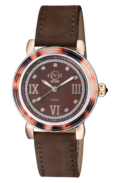 Gv2 Marsala Tortoise Pattern Mother-of-pearl Dial Diamond Suede Strap Watch, 36mm In Brown