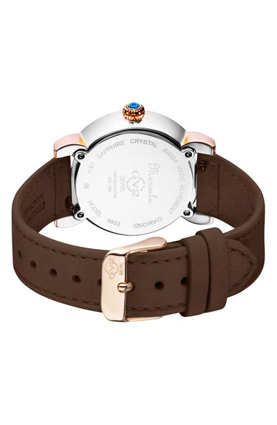 Gv2 Marsala Tortoise Pattern Mother-of-pearl Dial Diamond Suede Strap Watch, 36mm In Brown