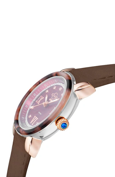 Gv2 Marsala Tortoise Pattern Mother-of-pearl Dial Diamond Suede Strap Watch, 36mm In Brown