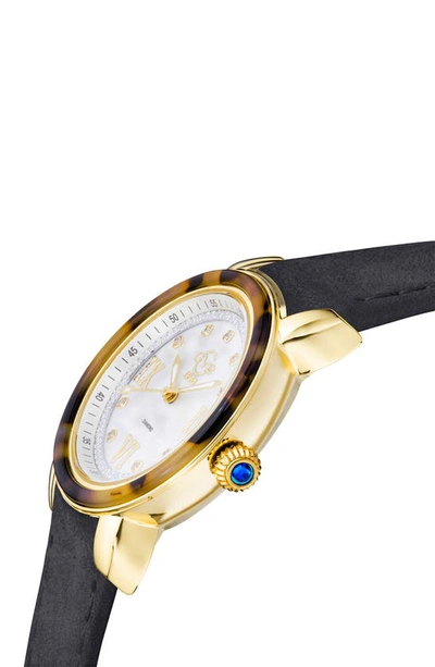 Gv2 Marsala Tortoise Pattern Mother Of Pearl Dial Suede Strap Watch, 36mm In Black