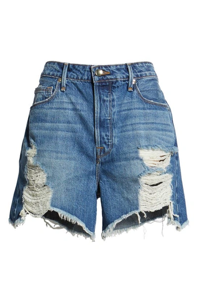 Good American Bombshell Distressed Denim Cutoff Shorts In Blue153