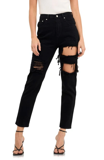 Grey Lab Cutout Ripped High Waist Slim Straight Leg Jeans In Black