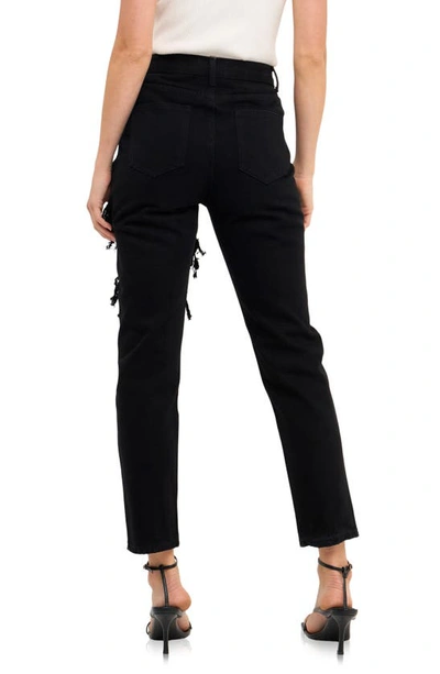 Grey Lab Cutout Ripped High Waist Slim Straight Leg Jeans In Black