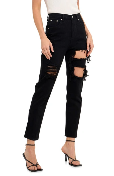 Grey Lab Cutout Ripped High Waist Slim Straight Leg Jeans In Black