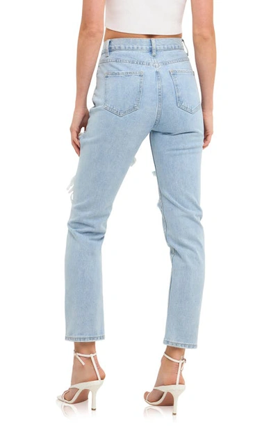 Grey Lab Cutout Ripped High Waist Slim Straight Leg Jeans In Denim