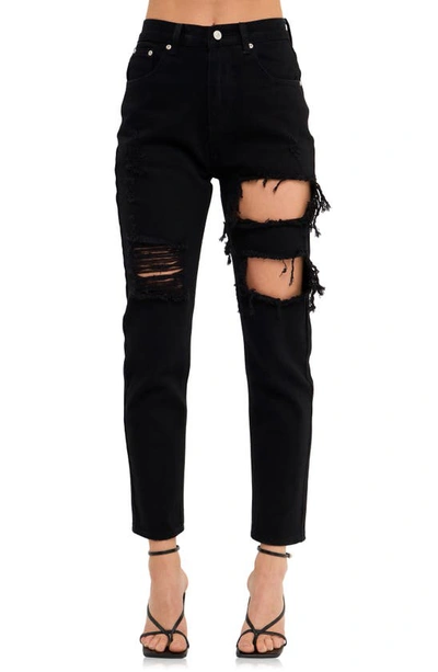 Grey Lab Cutout Ripped High Waist Slim Straight Leg Jeans In Black