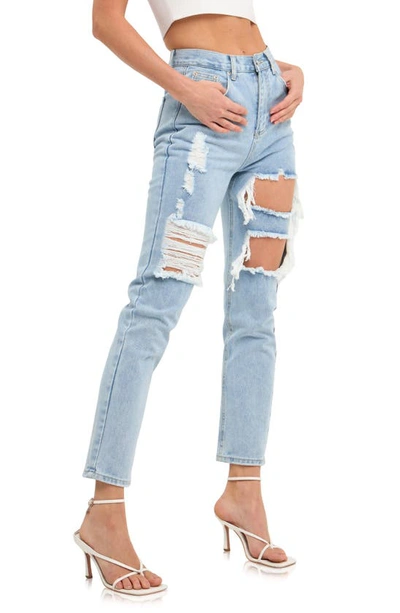 Grey Lab Cutout Ripped High Waist Slim Straight Leg Jeans In Denim